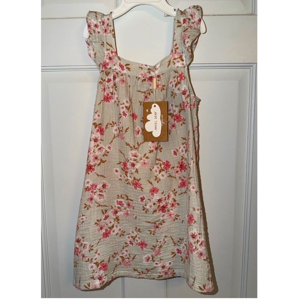 Angel Dear NWT Ivory‎ Muslin Dress with Pink Cherry Blossom Floral Print